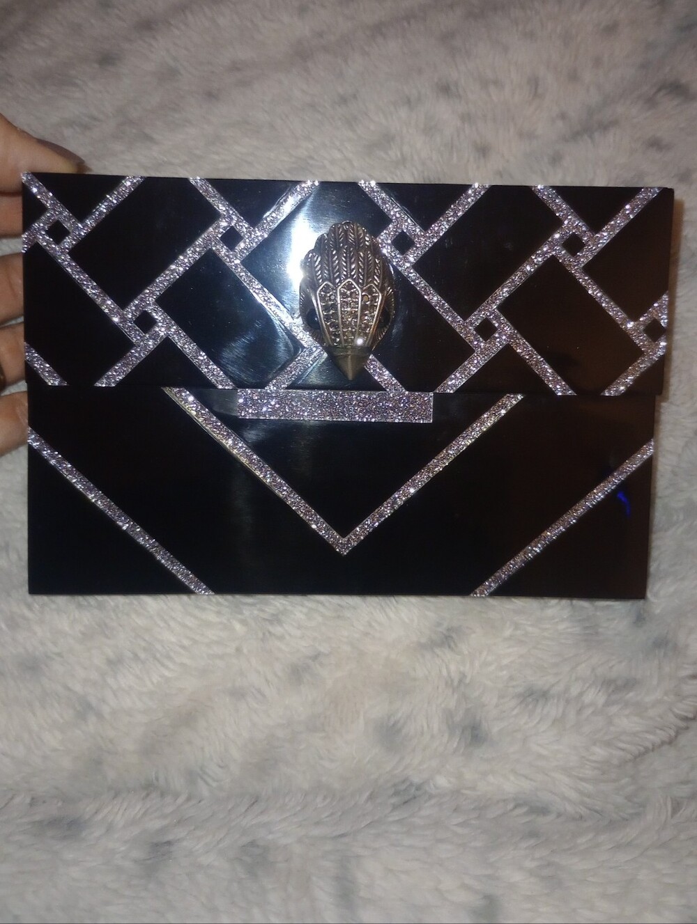 Kurt Geiger Kensington Black And Silver Box Clutch
